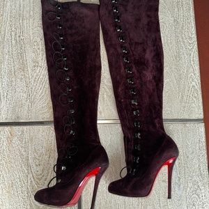 Christian Louboutin Top Croche 120 Suede Corset Over Knee Boots